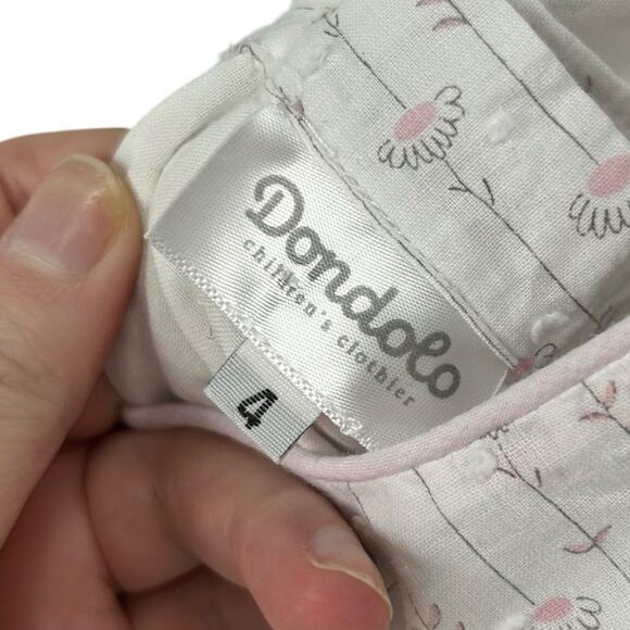 Dondolo White Pink Daisy Print Short Cap Sleeve Maggie Bow Dress Girls 4 - Picture 3 of 5